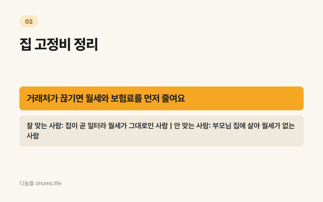 집 고정비 정리 - 거래처가 끊기면 월세와 보험료를 먼저 줄여요