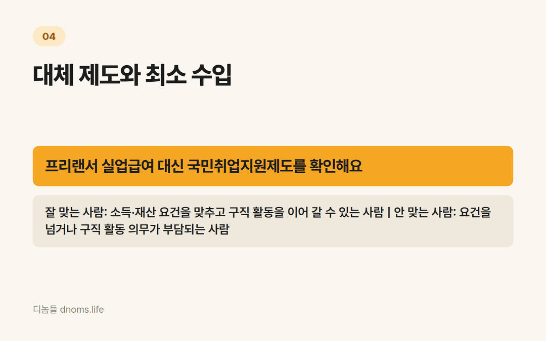 대체 제도와 최소 수입 - 프리랜서 실업급여 대신 국민취업지원제도를 확인해요
